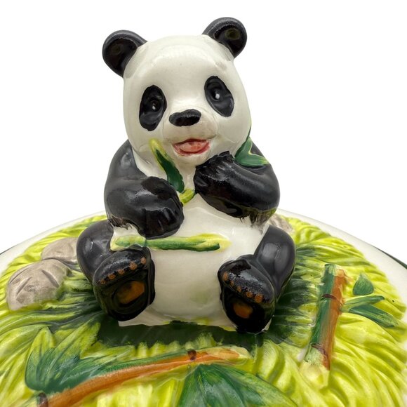 Vtg KMC Japan Panda & Bamboo Ceramic Canister 3D Panda Lid Kitschy Decor 11 Inch - Picture 4 of 16